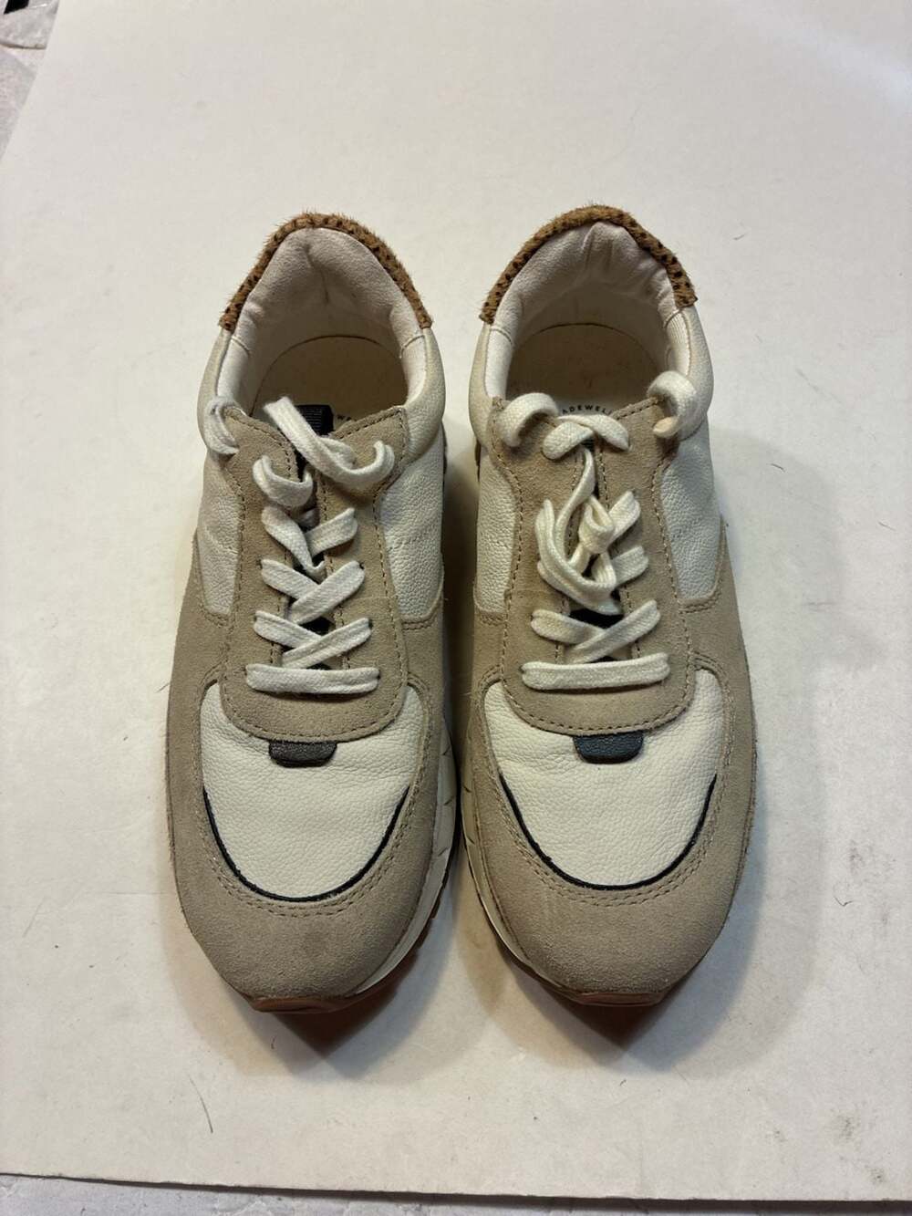 Madewell MWL Kickoff Trainer Sneakers in Cream Leather and Leopard Calf Hair